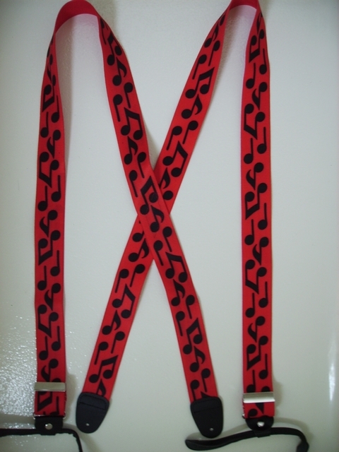 BUTTON-ON BOLD NOTES RED Suspenders 1 1/2 inches wide and 48 inches long UB120N48BNRE